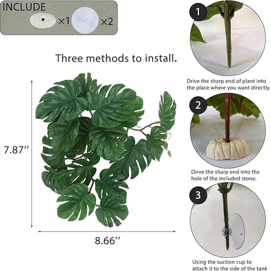 Fake Reptile Plants for Reptile Terrarium Plants, Reptile Plant Décor, Turtle Tank Plants with Suction Cup IBWell