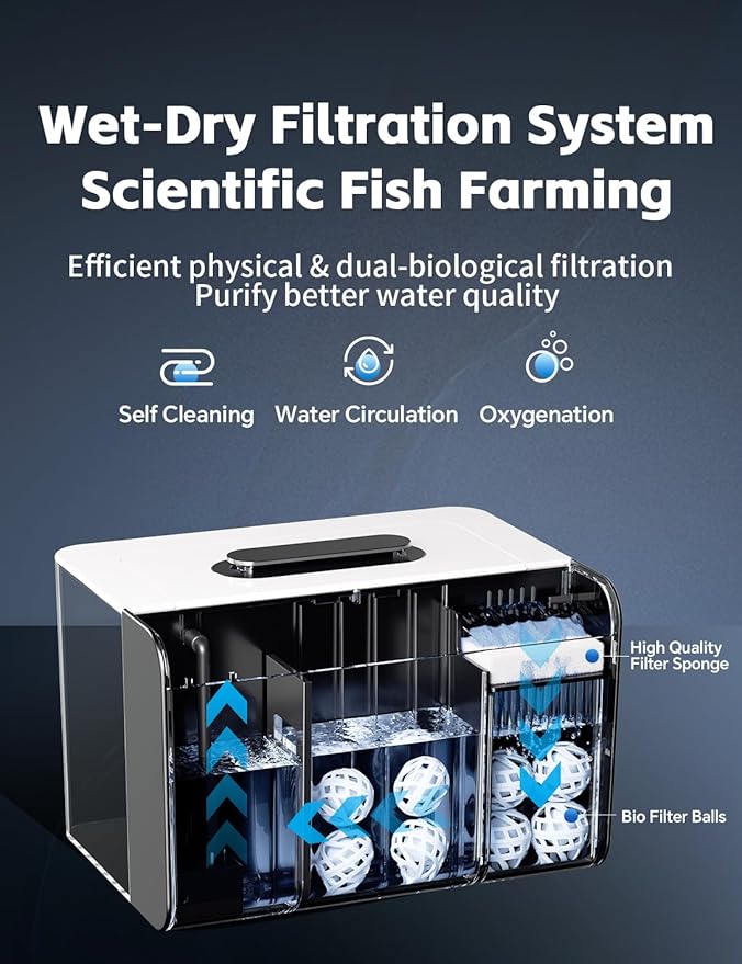 Betta Fish Tank, 2.5 Gallon Aquarium Kit with Filter, Light, Self Cleaning, Oxygenation, Small All in One Starter Fish Tank for Goldfish, Guppy, Shrimp, Desktop, Acrylic REDTAILFISH