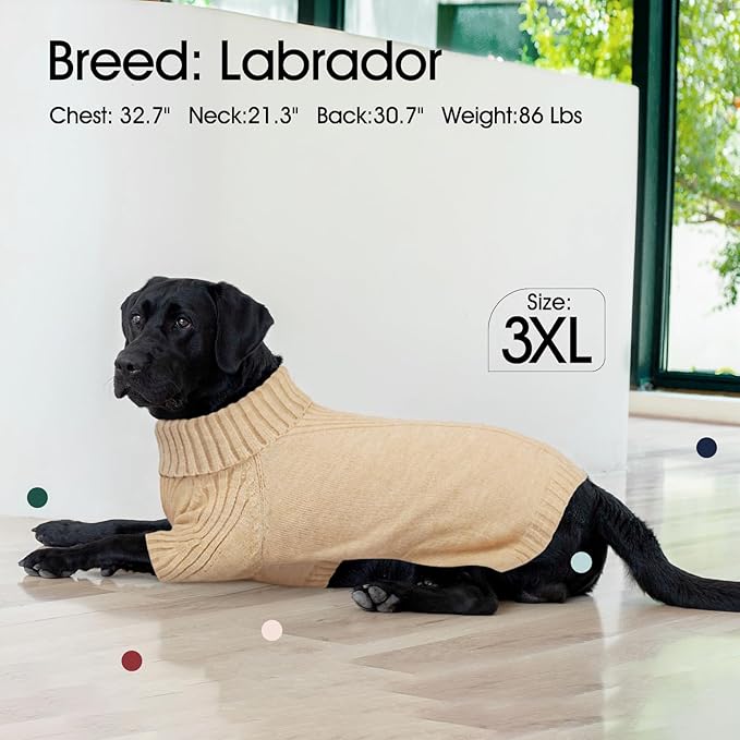 IECOii Extra-Large Dog Sweater 5XL,Christmas Dog Sweaters for Extra Large Dogs Girl Boy,Turtleneck Knitted Knitwear Easy On Doggie Sweatshirt Dog Sweater for Doberman,Great Dane(Apricot,XXXXXL) - PAWPICO