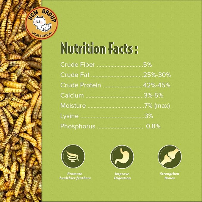 UCM Group 20LB Dried Black Soldier Fly Larvae for Chicken, Poultry, Wild Birds,100% Natural Non-GMO, No Additives, Treat, More Calcium Chicken Treats Than Mealworms, 4 Packs UCMGroupUCMGroup