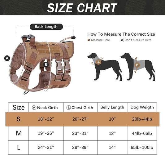No Pull Tactical Dog Harness for Small Dogs, Escape Proof Molle Dog Vest Harness and Leash Set, Adjustable Military Service Dog Harness with Handle for Medium Large Dogs(Brown, Small) Yungaspy
