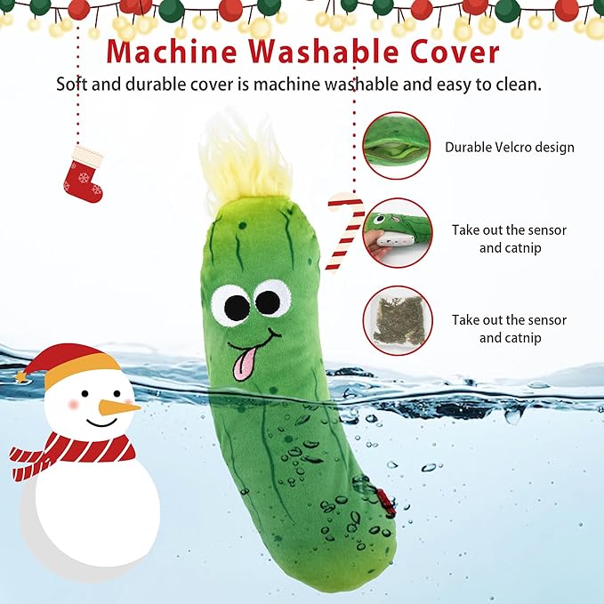 Gigwi Cat Toys Flapping Pickle with Catnip, Moving Activated Cat Kicker and Chew Toy, Automatic Motion Kitten Toys, Flappy Wiggle for Cat Exercise, Interactive Cat Toys with USB Rechargeable - PAWPICO