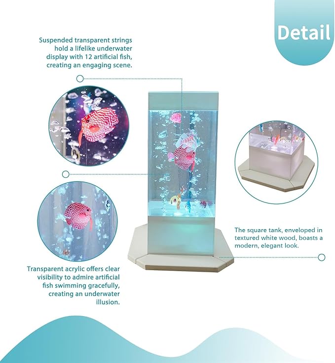 20 Inch 8-Color Changing Sensory Bubble Fish Lamp, Aquarium with 12 Artificial Fish for Home Decor, Mood Lighting - Ideal for Kids, Adults, ADHD & Autism Tenmind