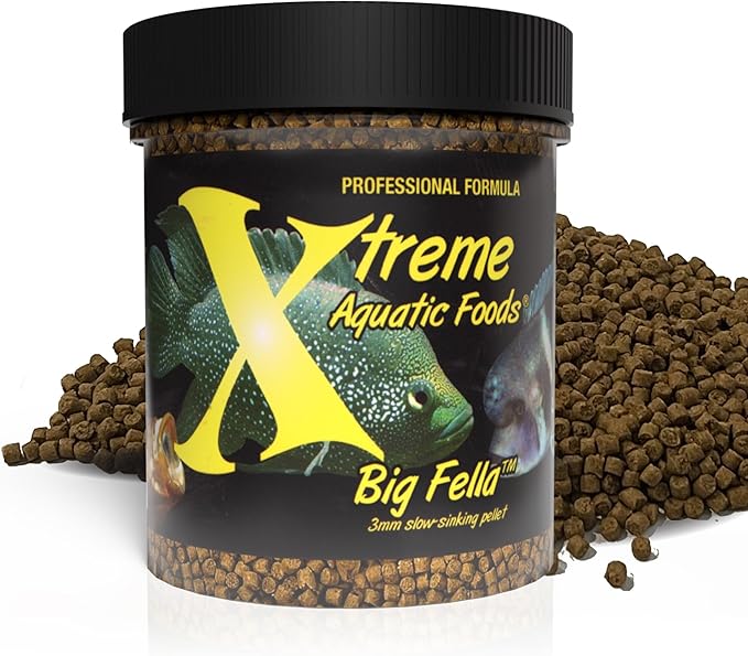 Xtreme Big Fella 3.0mm Pellets: Professional Nutrition for Medium to Large Cichlid/Community Fish - Boost Immune & Digestive Health, Color & Energy, Max Protein Fish Food – USA Farm Grown (2.5oz) XtremeAquaticFoods