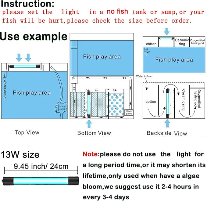 13W Timer Aquarium Clean Light Algae Clear Green Bloom Clean Fish Tank Water Clean Lamp for Sump Pond Filter Tank JackSuperAquariumPetsFocus