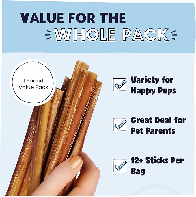 Pawstruck All-Natural 9" Bully Sticks for Dogs - Best Long Lasting, Rawhide Free, Low Odor & Grain Free Dental Chew Treat - Healthy Single Ingredient 100% Real Beef - 1 lb. Bag - PAWPICO