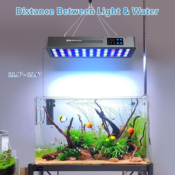 WILLS Aquarium Light, Remote Dimmable Full Spectrum Fish Tank Light with 3 Dimming Modes, 55 Premium SMD Chips, LED Touch Screen & Timer for Saltwater Freshwater Coral Reef Plant (23.6"*9.6"*5.1") WILLS