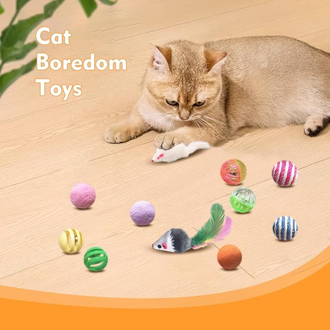 Cat Toys for Indoor Cats, 34 Packs Interactive Cat Toys for Kitten, Cat Toys Set with Colorful Cat Spring Toys, Cat Mouse Toy, Catnip Ropes, Colorful Balls and Bells, Sisal Ball - PAWPICO