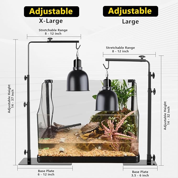 Reptile Lamp Stand, Adjustable 14-37 Inch Heat Lamp Stand, Reptile Light Stand Holder Lamp Hanging Bracket Metal Support for Glass Terrarium REPTIHOME