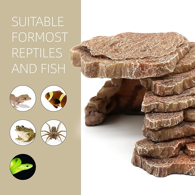 Gecko Hide Shale Scape Step Ledge, Reptile Cave Hideout Tank Accessories Decorations, Great for Reptiles, Amphibians, Leopard Gecko, Lizard, Frogs, Turtle (Small-7.3 * 4.4 * 3) relaqcc