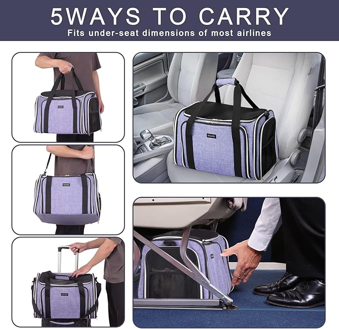 BAGLHER Cat Carrier Bag,Airline Approved Pet Carrier Soft Side Pet Travel 5 Sides Open Doors 3 Sides Expandable Foldable Dog Carrier with Fleece Pad - PAWPICO
