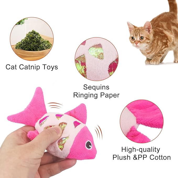 Andiker Cat Catnip Toys, 2pcs Small Cat Fish Toys with Crinkle Shine Ring Paper to Make Sound to Catch Your Cats Eyes and for Your Cats to Chew and Catch Interactive Cat Toys Indoor Cat (2PCS) - PAWPICO