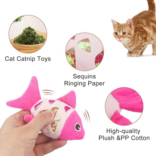Andiker Cat Catnip Toys, 2pcs Small Cat Fish Toys with Crinkle Shine Ring Paper to Make Sound to Catch Your Cats Eyes and for Your Cats to Chew and Catch Interactive Cat Toys Indoor Cat (2PCS) - PAWPICO