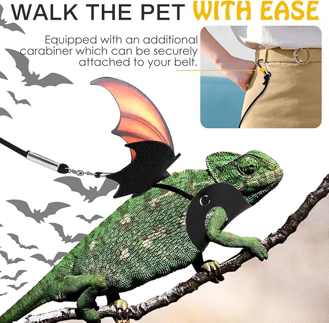 Pawaboo Adjustable Bearded Dragon Harness and Leash, 3 Size Leather Reptile Leash Outdoor Harness Leash with Bat Wings for Lizard Reptiles Amphibians Small Pet, Small/Medium/Large, Gradient Yellow Pawaboo