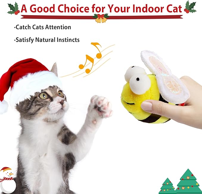 Gigwi Interactive Cat Toy Set, Squeaky Cat Feather Toys for Indoor Cats, 3PCS Cat Plush Toy Pack Including Mouse Hunt Cat Toy, Cat Chase Bird Toy, Cat Chirping Bee Toy - PAWPICO