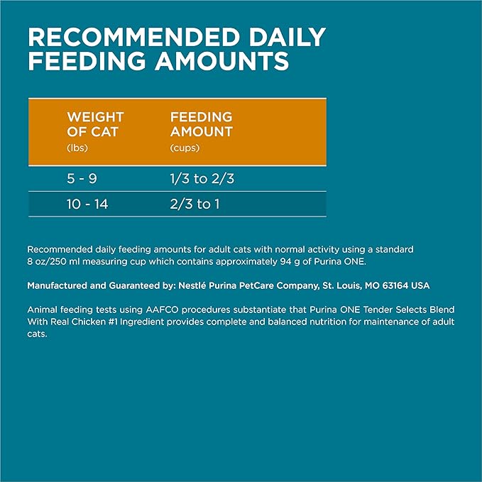 Purina ONE Natural Dry Cat Food, Tender Selects Blend With Real Chicken - 22 lb. Bag - PAWPICO