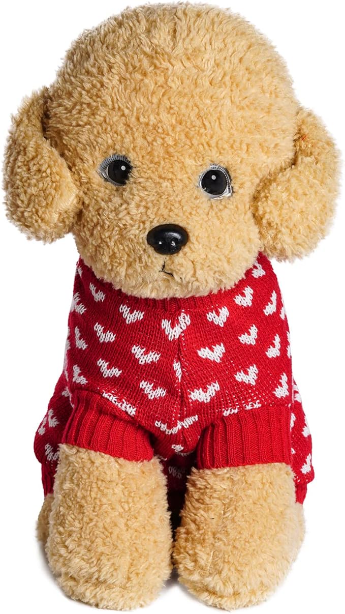 Dxhycc Dog Knitted Sweater Dog Heart Sweater Puppy Sweater Warm Soft Pet Holiday Clothes for Small Cats and Dogs (Red, S) - PAWPICO