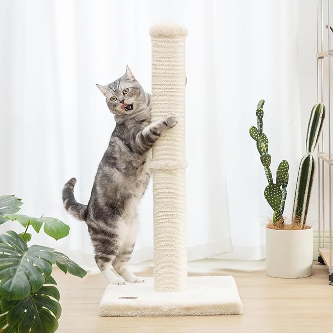 34inch Cat Scratching Post with Natural Sisal Rope 4.3Inch Large Diameter Scratcher Post Tree for Indoor Cats Beige - PAWPICO