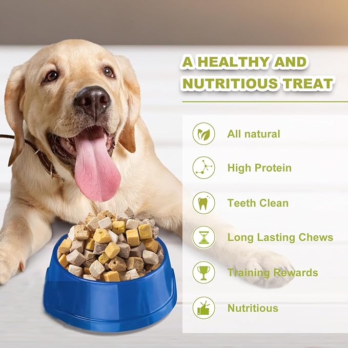 Freeze Dried Chicken Duck Salmon Cube - Cat Dog Dices Food Treats 5 in 1 Raw Egg Yolk High Protein Snacks Easy Digestion Pet Food No Fillers Preservatives or Additives for Training(5 OZ) - PAWPICO