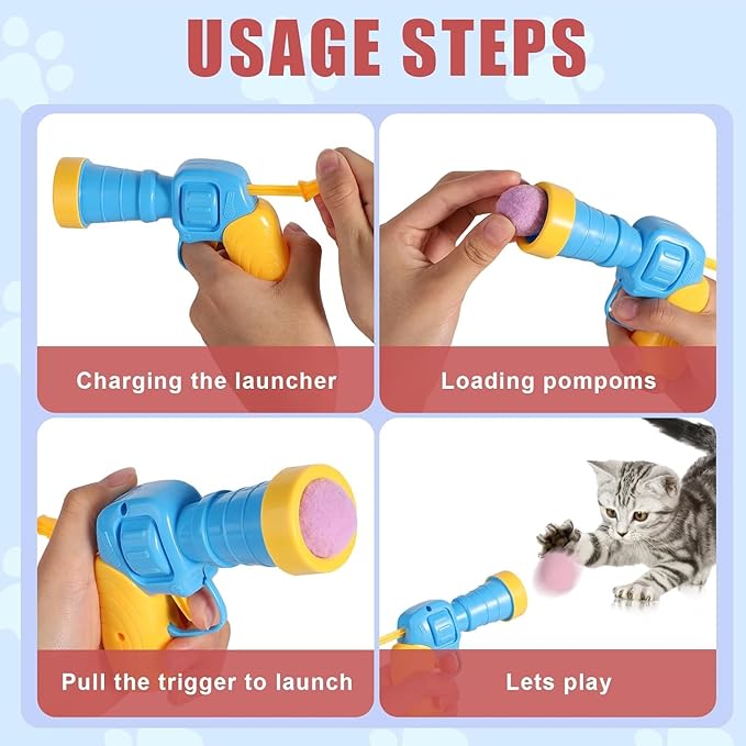 31Pcs Cat Ball Toy Launcher Gun, Cat Balls Fetch Toy, 30Pcs Plush Fuzzy Balls Launcher Cat Toy for Cats with 1 Gun, Funny Interactive Cat Toys for Bored Indoor Adult Cats, Cute Kitten Kitty Toys - PAWPICO