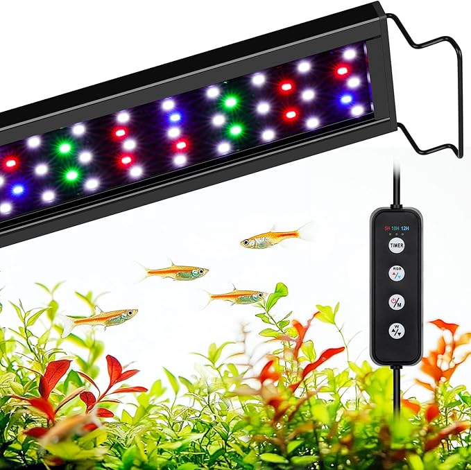 AQQA Aquarium Light,Full Spectrum Fish Tank Light for Plants,3 Mode+Timer+Adjustable Brightness,High Brightness LED Beads with Extendable Brackets for Freshwater (36W for 48-55inch) AQQA