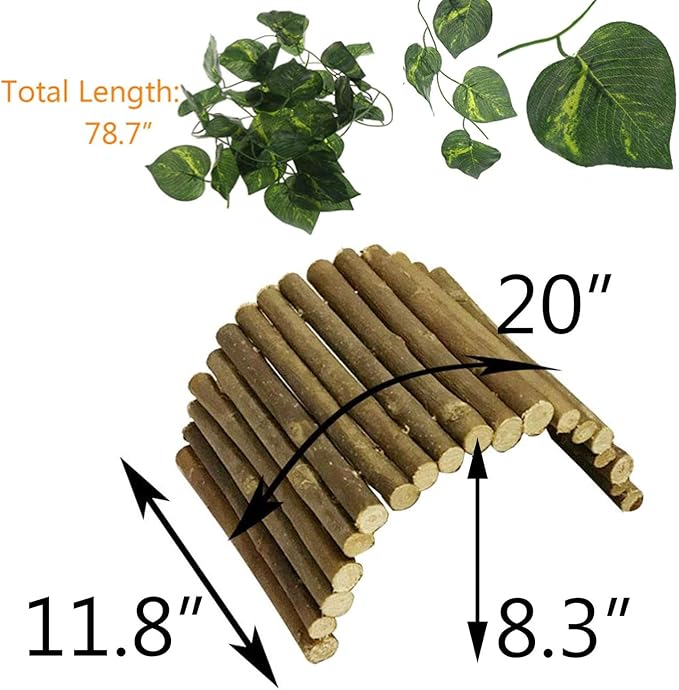 Hamiledyi Extra Large Wooden Reptile Hideout Bearded Dragon Bendy Bridge Climbing Ladder Hiding Hut Reptiles Hide Cave Habitat Decor for Lizards Gecko Spiders Snakes Tortoise(L:20" x 11.8") Hamiledyi