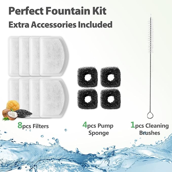 ORSDA Cat Water Fountain Stainless Steel, 3L Automatic Pet Drinking Fountain for Cats Inside, Dog Water Dispenser with Adjustable Water Flow and 6 Replacement Filters for Cats, Dogs - PAWPICO