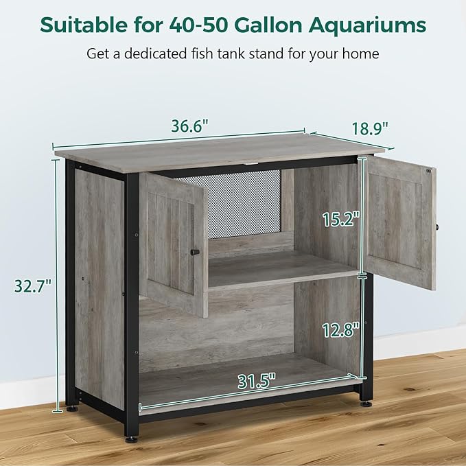 Tatub 40-50 Gallon Fish Tank Stand with Cabinet, Metal Aquarium Stand for Accessories Storage, Reptile Tank Turtle Terrariums Table Bearable 1000LBS, Accommodates 2 Aquariums Tatub