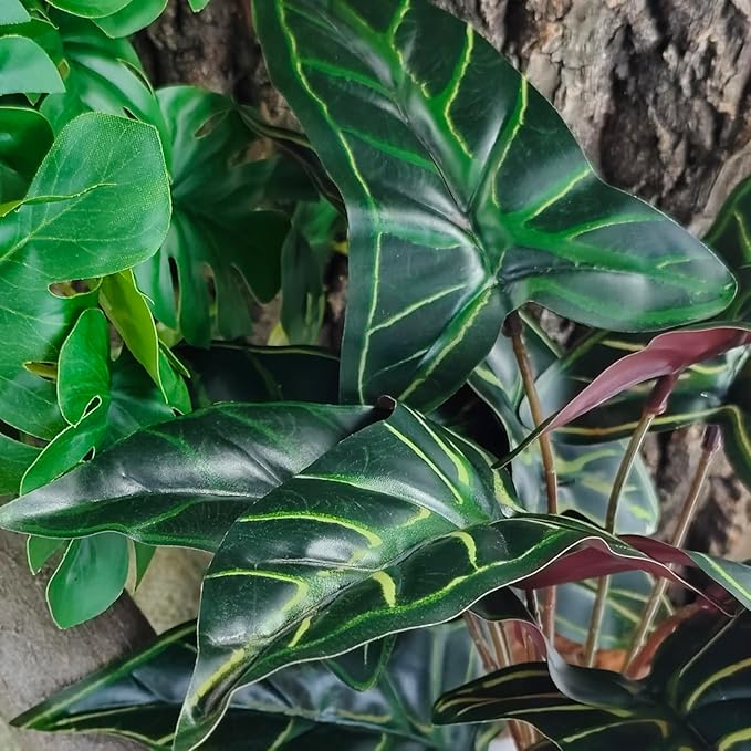 Woyrise Reptile Artificial Plants for Terrarium Decor, Amphibian Habitat Decorations Bearded Dragon Tank Accessories fit Crested Gecko Leopard Lizard Chameleon Ball Python Snake Frog - Fake Alocasia Woyrise