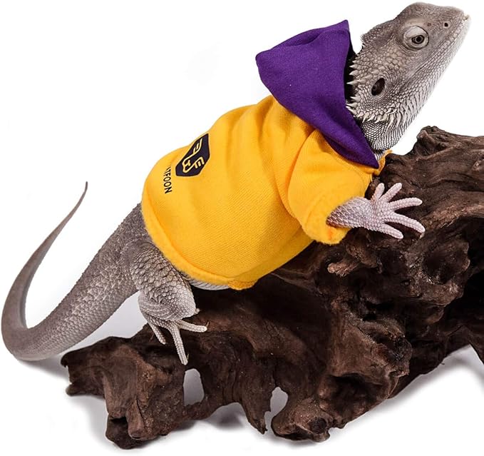 WATFOON Bearded Dragon Clothes Tank Accessories Costume Reptile Hoodies Apparel Handmade Warm Coat Jacket for Skin Protection Photo Party Lizard Small Animal Gecko Chameleon (Purple/Yellow) WATFOONpets