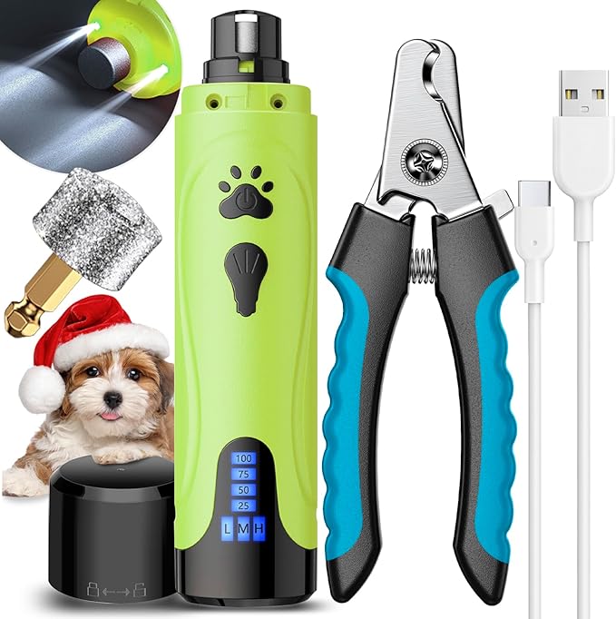 YABIFE Dog Nail Grinder, Dog Nail Trimmers and Clippers Kit, Super Quiet, Rechargeable, for Small Large Dogs Cats Toenail Claw Grooming,3 Speeds, 1 Extra Grinding Wheel - PAWPICO