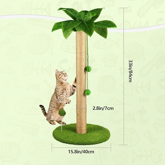 Dohump Cat Scratching Post, 31" Tall Scratch Tree with Premium Sisal Rope, Two Interactive Dangling Balls and Spring Ball Toys for Indoor Kittens and Cats - PAWPICO