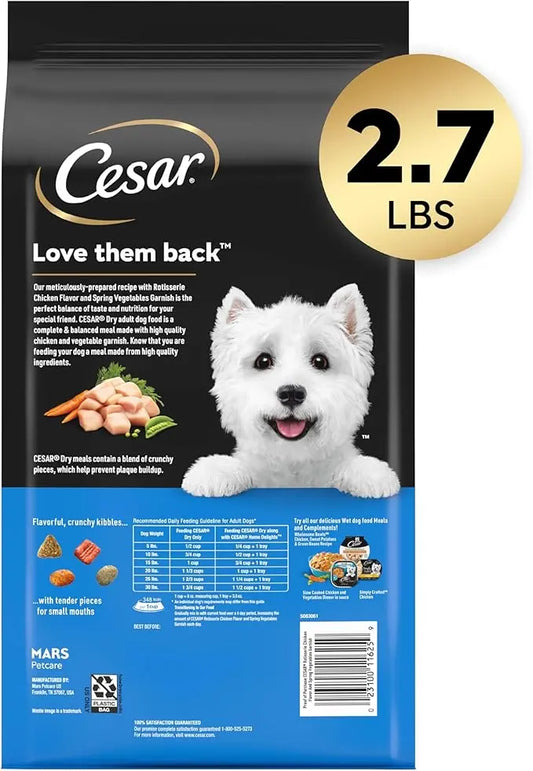 CESAR Small Breed Dry Dog Food Rotisserie Chicken Flavor and Spring Vegetables Garnish, 2.7 lb. Bag - PAWPICO