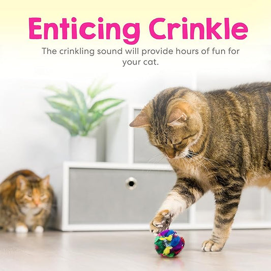 Cat Crinkle Balls 1.5 Inch (12-Pack) - Mini Crinkle Cat Toys for Indoor Cats - Multi-Color Crinkle Cat Toy - Cat Toys Crinkle Balls to Keep Fit and Active - Canadian-Made Crinkle Balls for Cats - PAWPICO