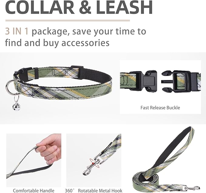 PUPTECK Adjustable Dog Harness Collar and Leash Set Step in No Pull Pet Harness for Small Medium Dogs Puppy and Cats Outdoor Walking Running, Soft Mesh Padded Reflective Vest Harnesses, Grn&YLW, S PUPTECK