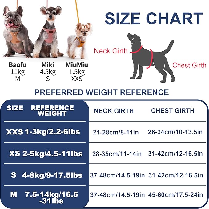 No Pull xs Dog Harness with Multifunction Dog Leash,Soft Adjustable No Choke Escape Proof Pet Harness Vest,Denim Blue,XXS Puppytie
