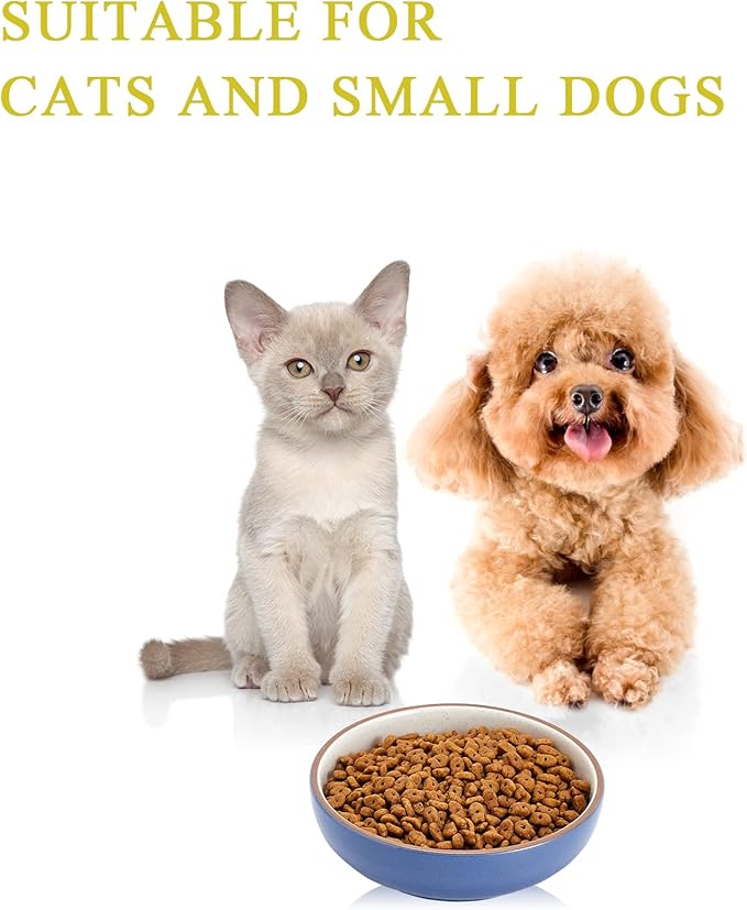 5.19 in Ceramic Cat Dishes, Howise Shallow Cat Food Bowls Small Pet Bowls Cat Food Dish for Food and Water, 3 Pack Ceramic Cat Bowls, Navy - PAWPICO