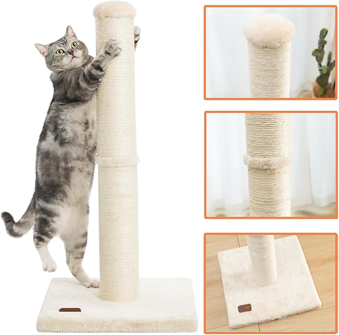 34inch Cat Scratching Post with Natural Sisal Rope 4.3Inch Large Diameter Scratcher Post Tree for Indoor Cats Beige - PAWPICO