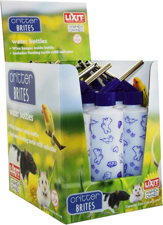 Lixit Bulk Water Bottles with Display Case for Rabbits, Ferrets, Chinchillas, Rats, Mice, Guinea Pigs', and Other Small Animals (8 Ounce) Lixit