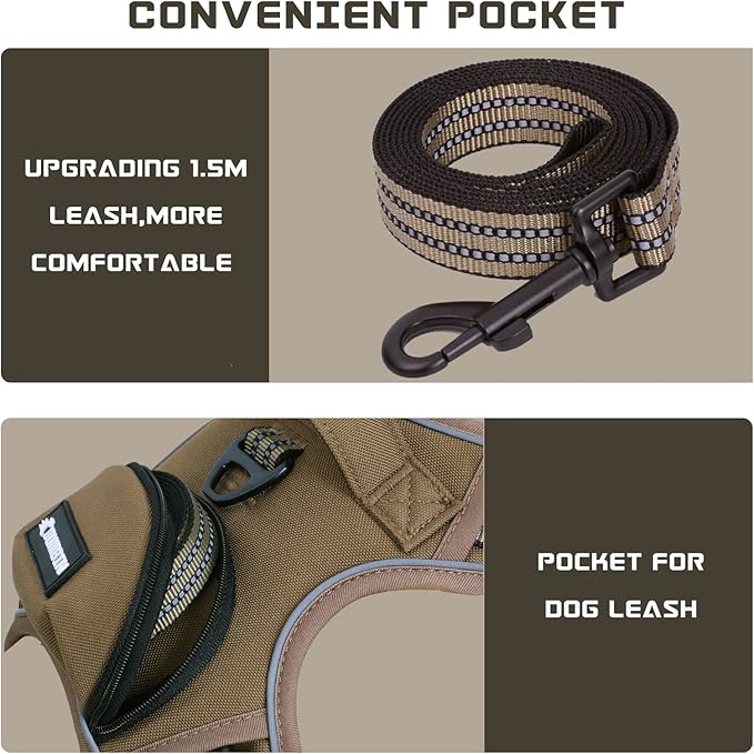 No Pull Dog Harness for Large Dogs, Adjustable No Choke Pet Vest with Dog Leash Fit Smart Reflective Pet Walking Harness for Training Easy Control Soft Handle Brown L BUMBIN