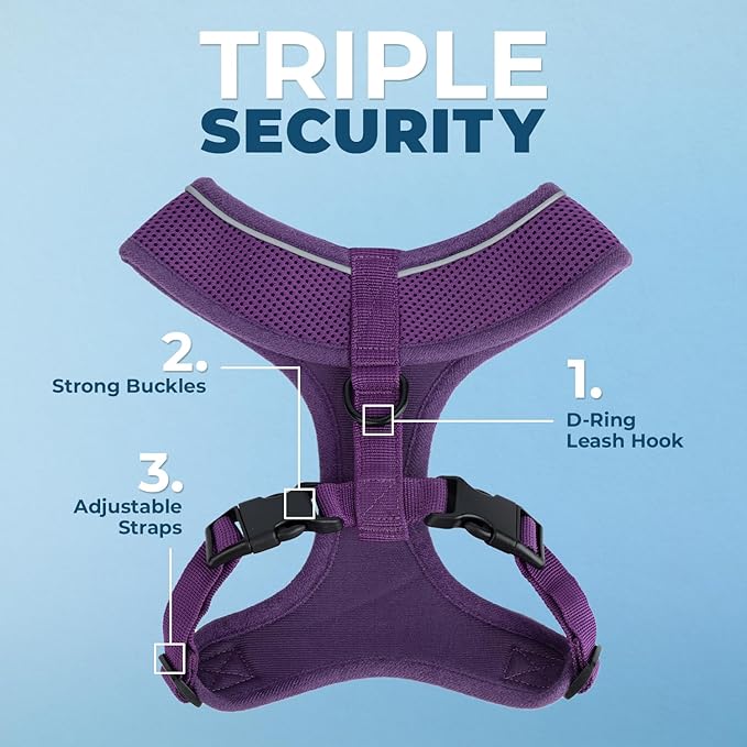 Voyager Aerolite No Pull Mesh Dog Harness with Lightweight, Soft, Breathable, Reflective Stitching, and Adjustable Straps for Walking, Running, Training, Heavy Duty and Durable - Purple, L BestPetSuppliesLLC