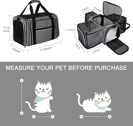 BAGLHER Cat Carrier Bag,Airline Approved Pet Carrier Soft Side Pet Travel 5 Sides Open Doors 3 Sides Expandable Foldable Dog Carrier with Fleece Pad - PAWPICO