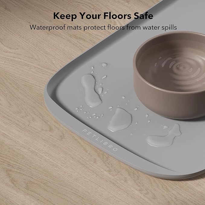 PETLIBRO Dog Food Mat, Safety Silicone Cat Food Mat for Feeder & Fountain, Waterproof Dog Bowl Mat, Raised Edge Spill Protection Floor, Cove Feeding Mat for AF005, AF103 Single Tray, AF203 Single Tray - PAWPICO