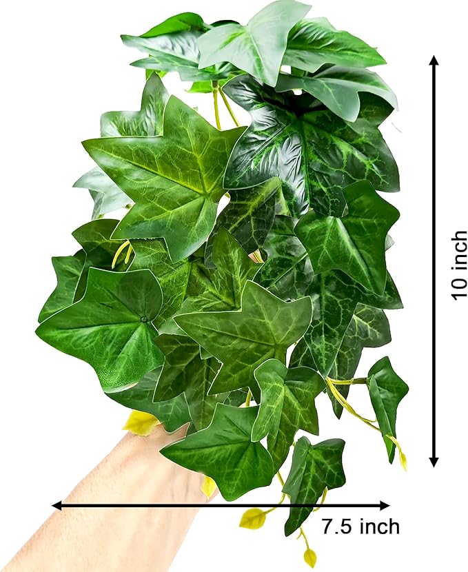 Woyrise Reptile Plants for Terrarium, Artificial Hanging Plants with Suction Cups, Amphibian Tank Habitat Decor Plastic Plant for Bearded Dragons Lizards Snake Geckos Frogs - 2Pack Green Ivy Woyrise
