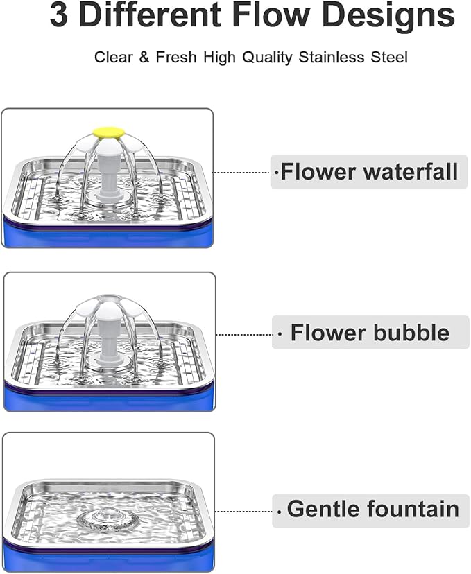 Crystal Cat Water Fountain Stainless Steel, 101oz/3L Pet Fountain with LED Light for Cats and Dogs (Blue) - PAWPICO