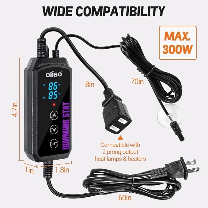 Oiibo Digital Heat Mat Thermostat, PID Reptile Heat Lamp Dimming Thermostat Heating Pad Temperature Controller for for Aquarium Reptiles and Seedling, Breeding, Hatching OIIBO