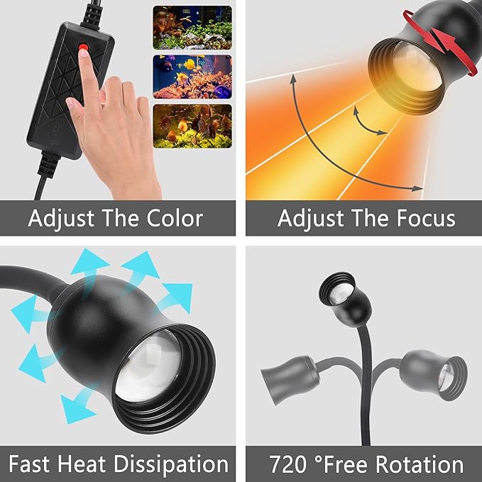 Aquarium Light Focus Light for Fish Tank Indoor LED Light Big Clip Lamp Adjustable Focus (White-Yellow) PAWPICO