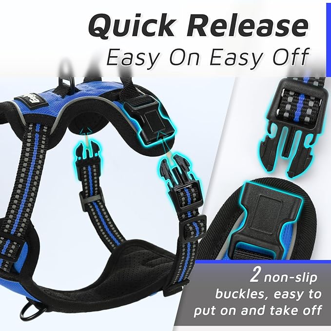 Eagloo Small Dog Harness No Pull, Service Vest with Reflective Strips and Control Handle, Adjustable and Comfortable for Easy Walking, No Choke Pet Harness with 2 Metal Rings, Blue, XS GoExplorewithEagloo