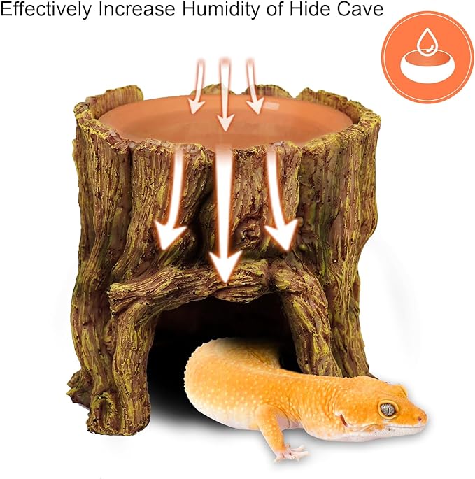 NANEEZOO Reptile Hide Cave 2 in 1 Reptile Humid Cave with Terracotta Water Basin Moisture Keeping and Shedding Help for Reptile Amphibians Leopard Gecko NANEEZOO