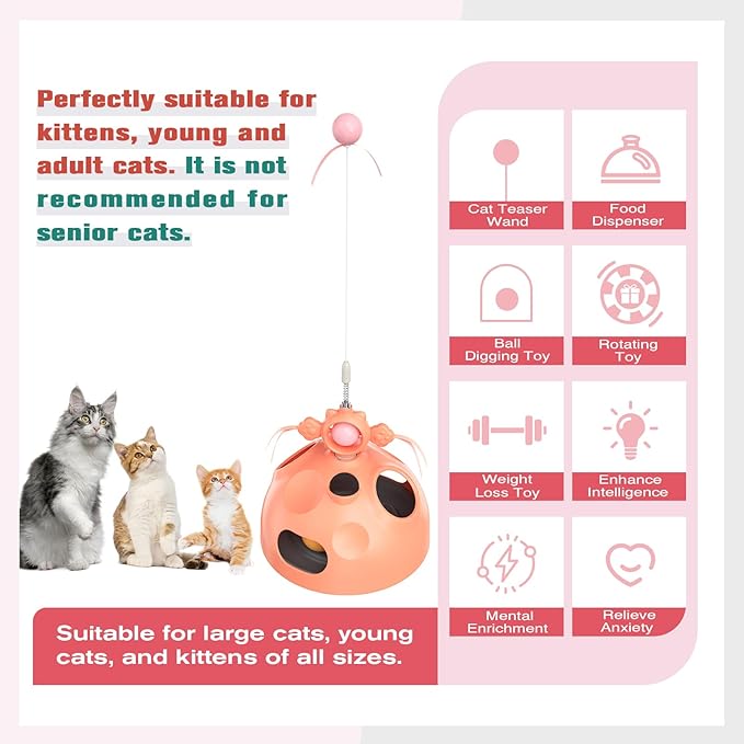 4 in 1 Cat Puzzle Toy for Indoor Cats, Cat Treat Puzzle, Modular Design with Cat Puzzle Feeder, Ambush Wand Dancer, Hide Rolling Ball Maze,Spinning Ball, Cat Enrichment Toys for Indoor Cats - PAWPICO